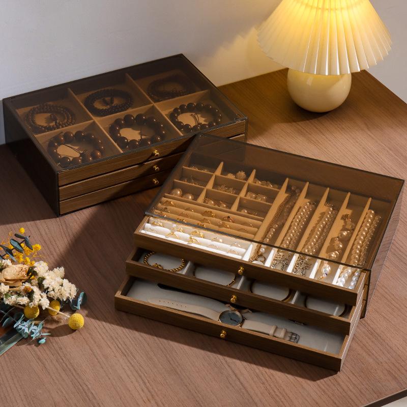Shopclassyshop Extra-large walnut wood grain jewelry storage box for gold jewelry  pearl necklaces earrings bracelets pendants accessories
