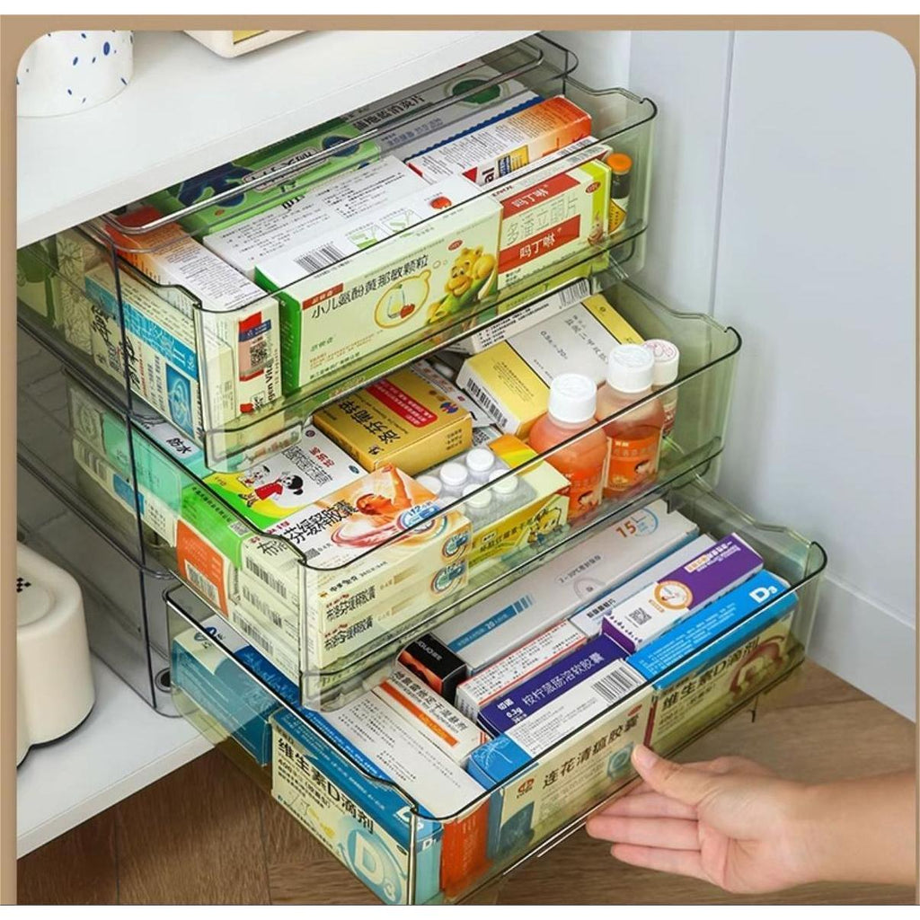 Shopclassyshop Transparent Visible Medicine Box Drawer Style Stackable Household High-capacity Medical Box Multilayer Family Packaging Antigen Medicine