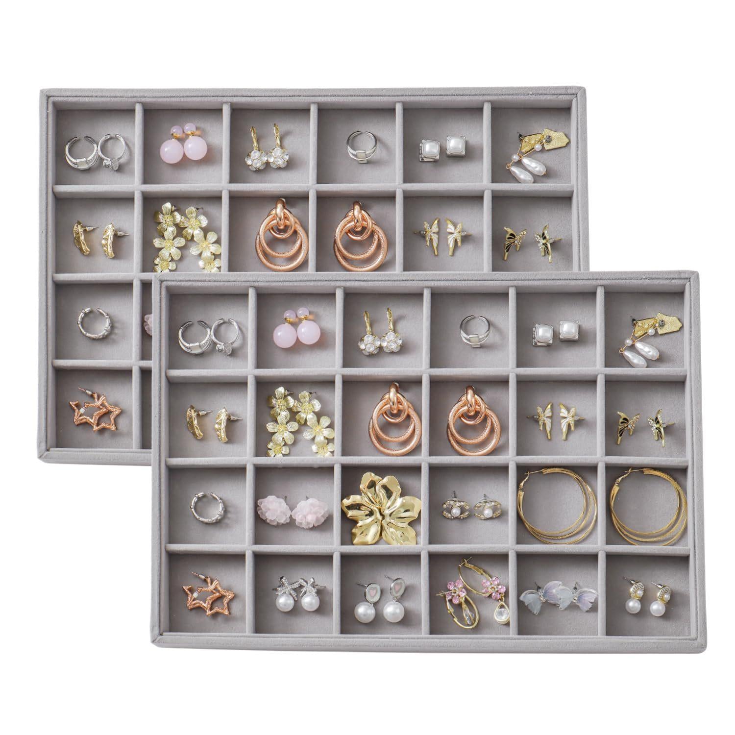 Shopclassyshop super Extra Large velvet jewelry tray stackable display tray for earrings necklaces and rings for jewelry drawer organizer