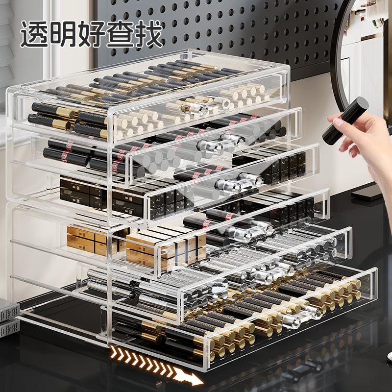Shopclassyshop Multifunctional Lipstick Storage Box Desktop Makeup Drawer Organizer Lip Gloss Eyeshadow Makeup Transparent Dustproof Storage