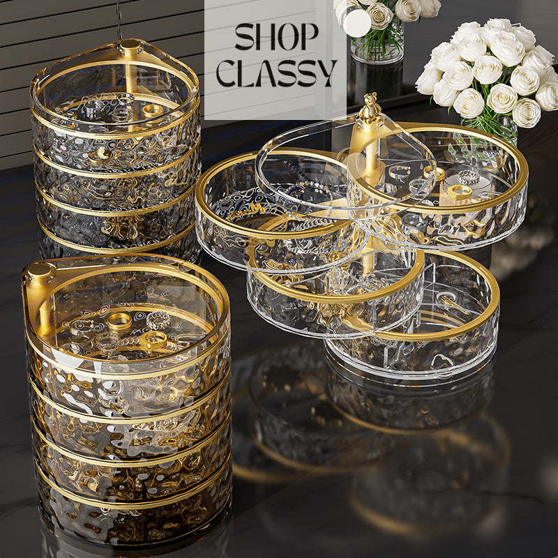 Shopclassyshop Gold Rotation Multifunctional Jewelry Organizer Storage Box Earring Watch Necklace Jade Bangle storage