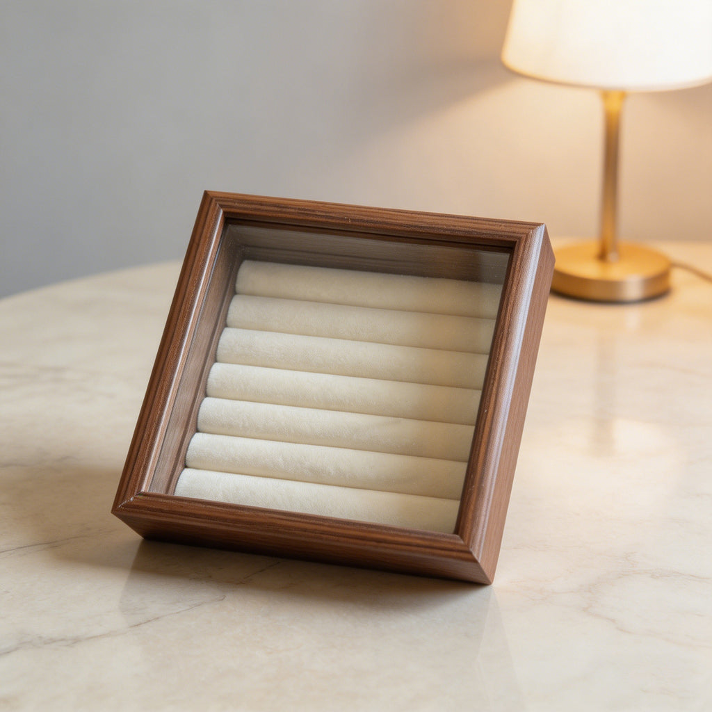 Shopclassy shop mini cute box Jewelry display box walnut grain jewelry box flip-top ring stud earrings jewelry box glass with lid storage box