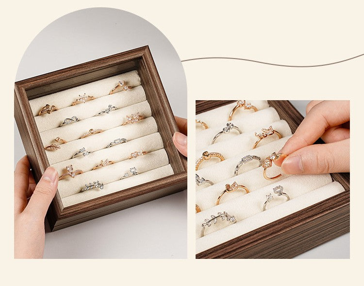Shopclassy shop mini cute box Jewelry display box walnut grain jewelry box flip-top ring stud earrings jewelry box glass with lid storage box