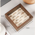 Shopclassy shop mini cute box Jewelry display box walnut grain jewelry box flip-top ring stud earrings jewelry box glass with lid storage box
