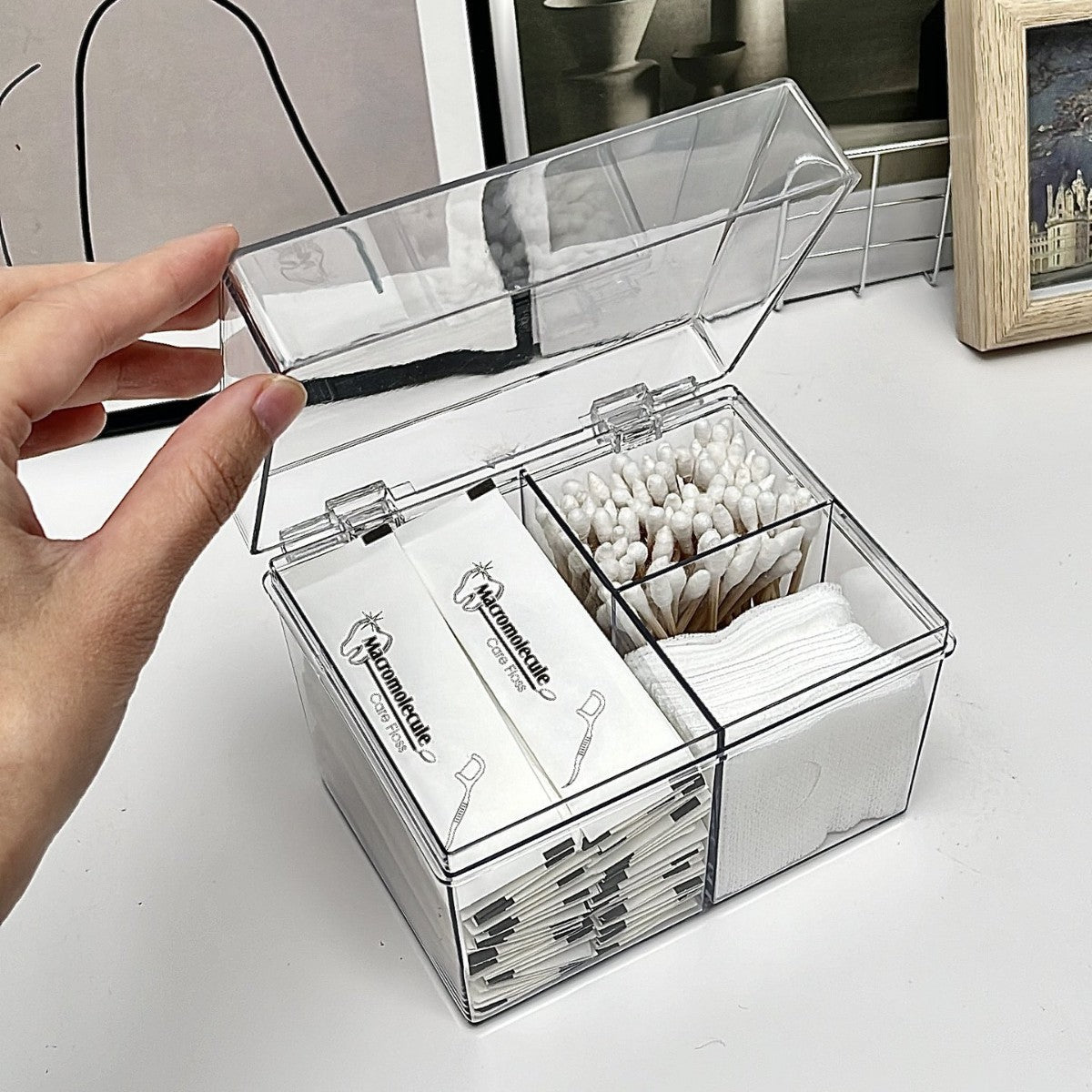 Shopclassyshop Table organizer PET cotton swab storage box, beauty salon cotton pad box dressing table dustproof cotton box, makeup remover tissue box