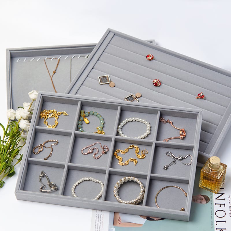 Shopclassyshop super Extra Large velvet jewelry tray stackable display tray for earrings necklaces and rings for jewelry drawer organizer