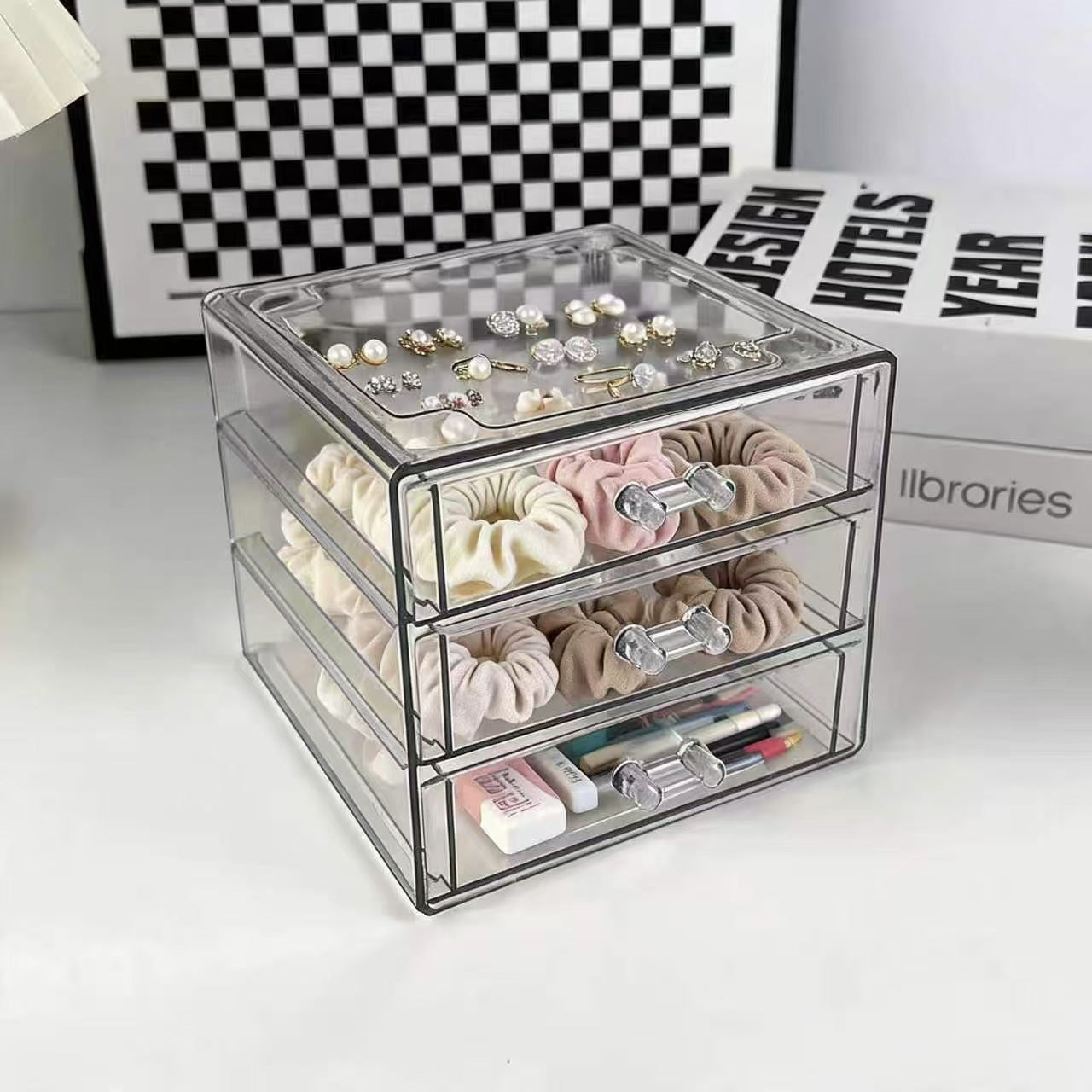 Shopclassyshop Stackable Desktop cosmetic storage box lipstick Organizer dust-proof drawer-style storage makeup box