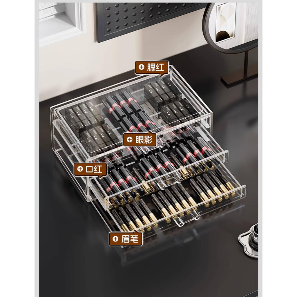 Shopclassyshop Multifunctional Lipstick Storage Box Desktop Makeup Drawer Organizer Lip Gloss Eyeshadow Makeup Transparent Dustproof Storage