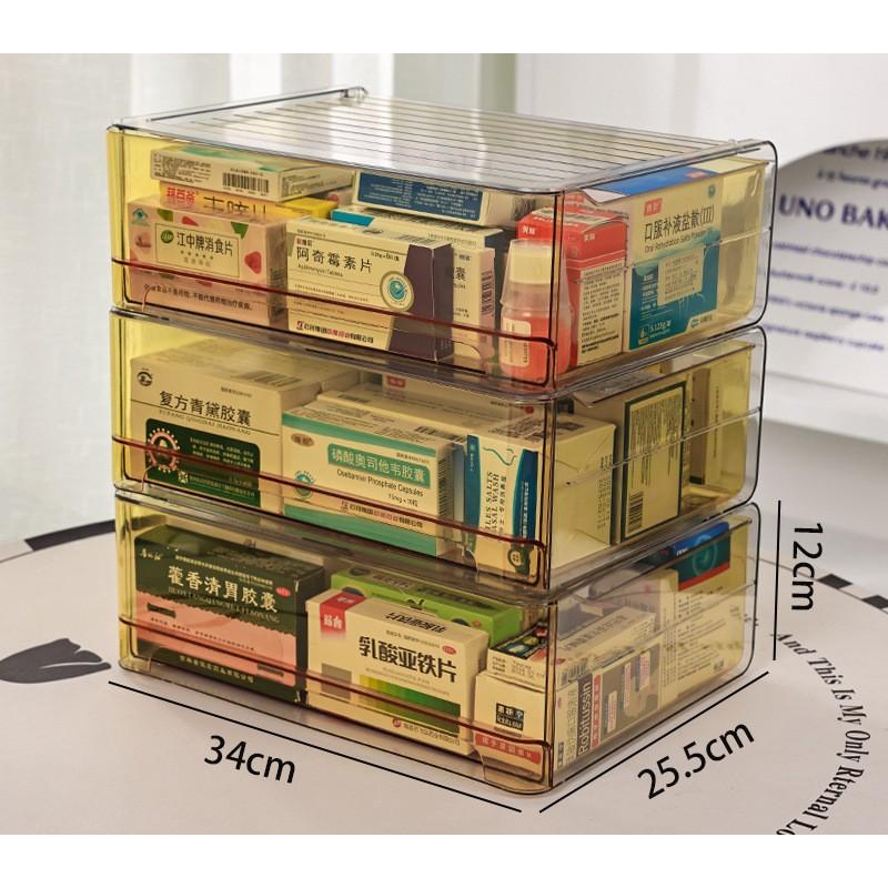 Shopclassyshop Transparent Visible Medicine Box Drawer Style Stackable Household High-capacity Medical Box Multilayer Family Packaging Antigen Medicine