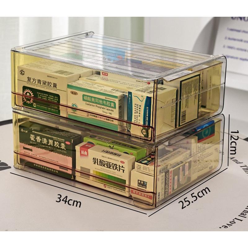 Shopclassyshop Transparent Visible Medicine Box Drawer Style Stackable Household High-capacity Medical Box Multilayer Family Packaging Antigen Medicine