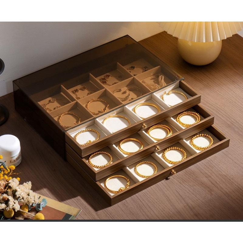 Shopclassyshop Extra-large walnut wood grain jewelry storage box for gold jewelry  pearl necklaces earrings bracelets pendants accessories