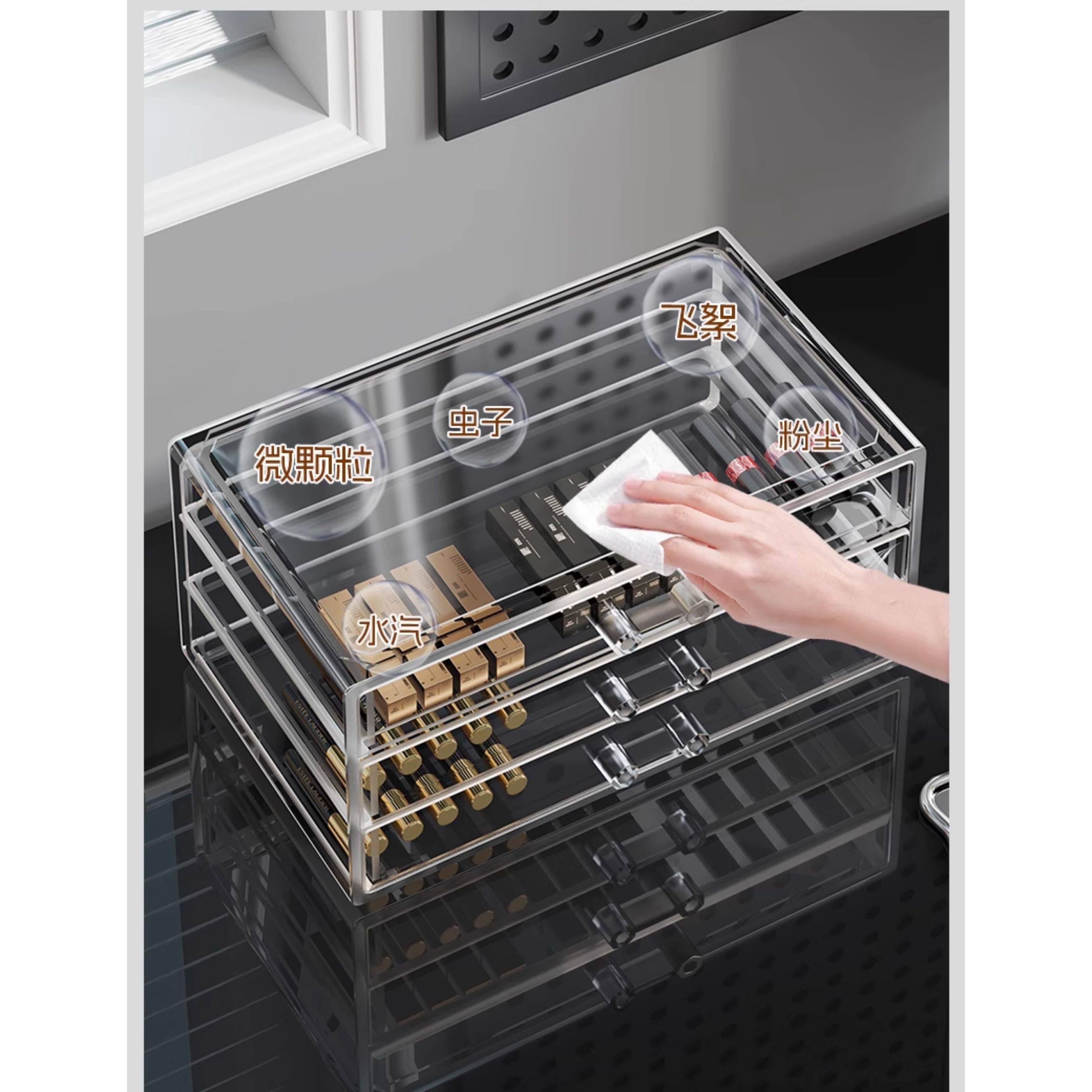 Shopclassyshop Multifunctional Lipstick Storage Box Desktop Makeup Drawer Organizer Lip Gloss Eyeshadow Makeup Transparent Dustproof Storage