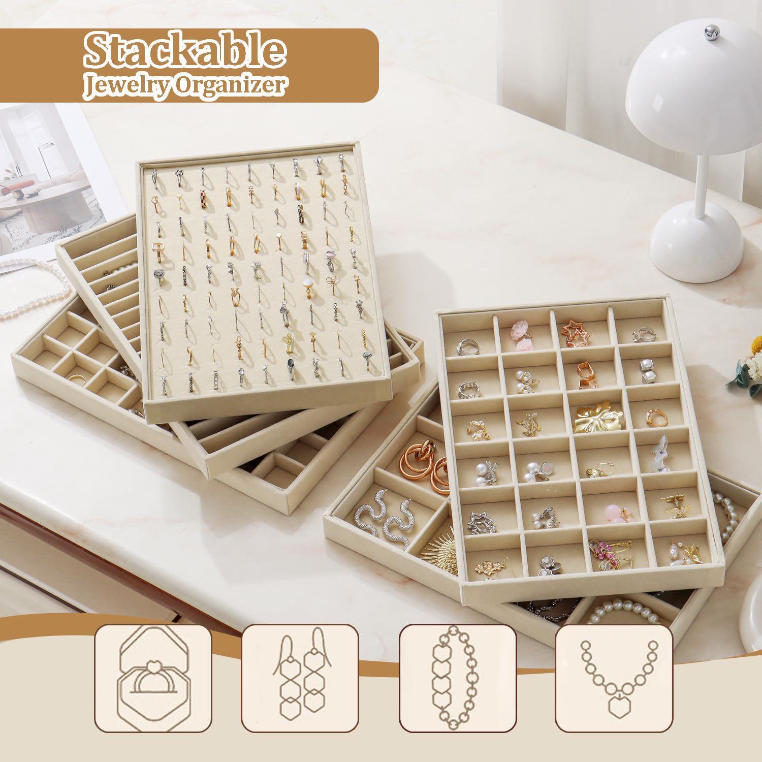 Shopclassyshop super Extra Large velvet jewelry tray stackable display tray for earrings necklaces and rings for jewelry drawer organizer