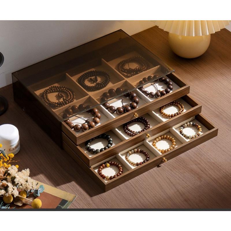 Shopclassyshop Extra-large walnut wood grain jewelry storage box for gold jewelry  pearl necklaces earrings bracelets pendants accessories