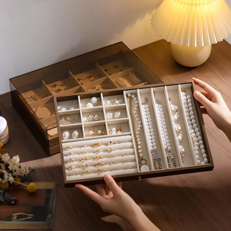 Shopclassyshop Extra-large walnut wood grain jewelry storage box for gold jewelry  pearl necklaces earrings bracelets pendants accessories