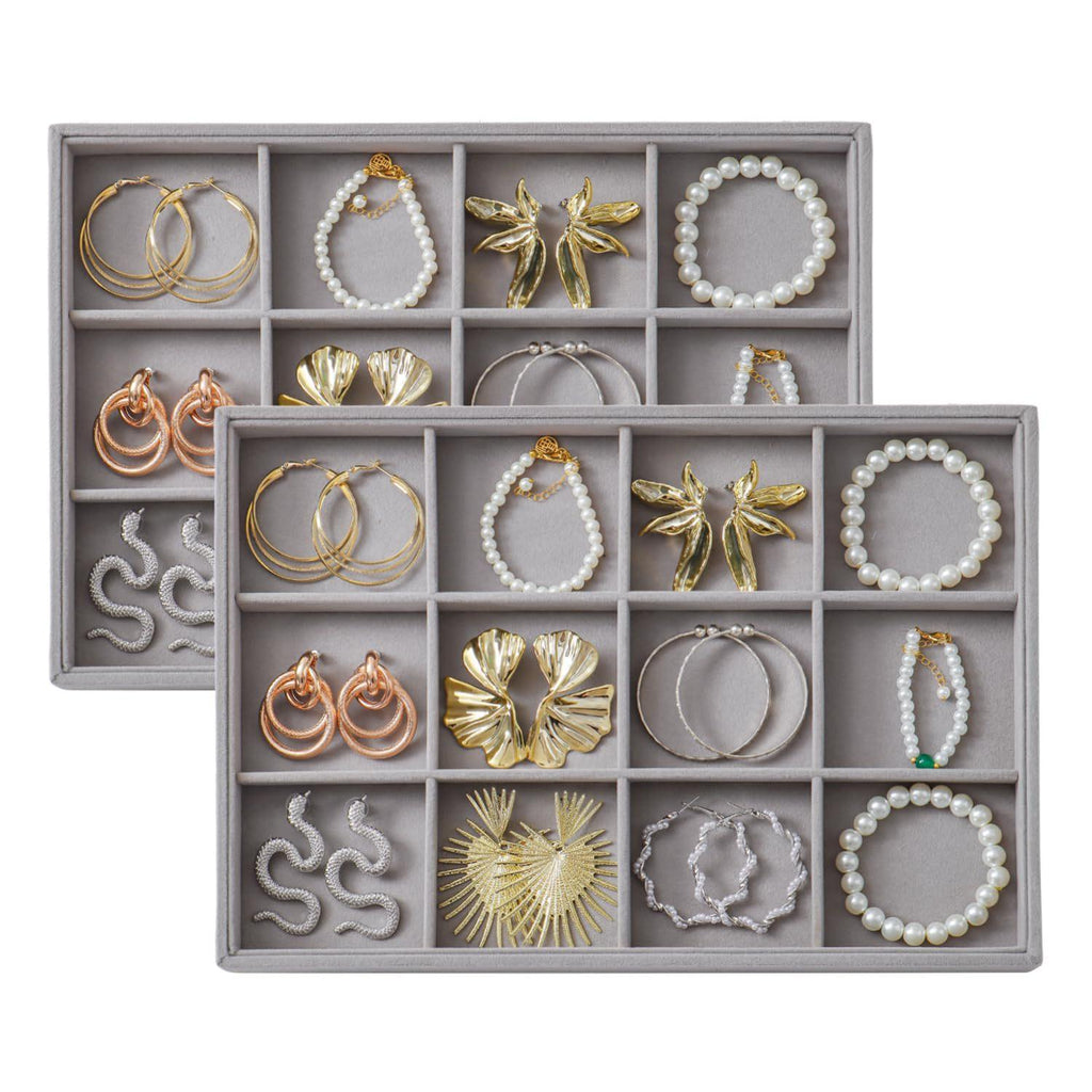 Shopclassyshop super Extra Large velvet jewelry tray stackable display tray for earrings necklaces and rings for jewelry drawer organizer
