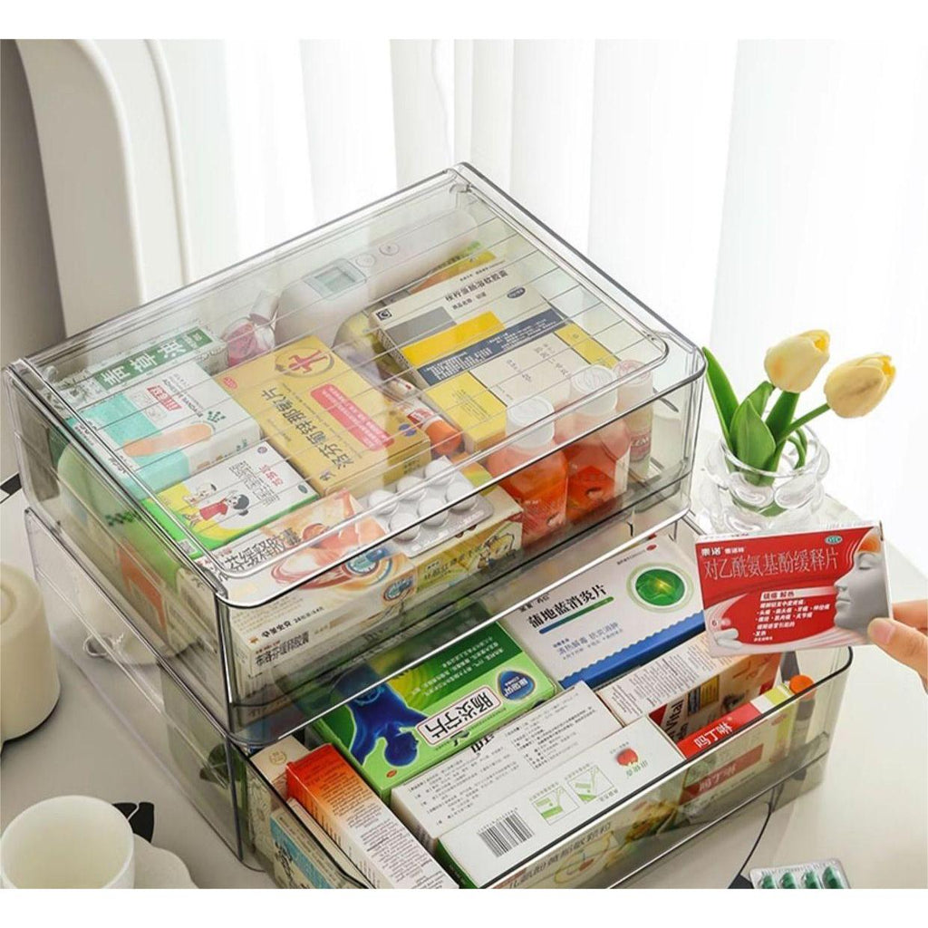 Shopclassyshop Transparent Visible Medicine Box Drawer Style Stackable Household High-capacity Medical Box Multilayer Family Packaging Antigen Medicine