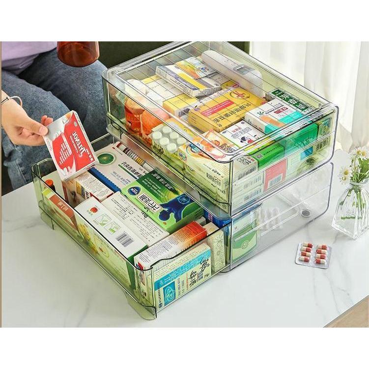 Shopclassyshop Transparent Visible Medicine Box Drawer Style Stackable Household High-capacity Medical Box Multilayer Family Packaging Antigen Medicine