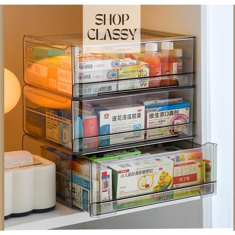 Shopclassyshop Transparent Visible Medicine Box Drawer Style Stackable Household High-capacity Medical Box Multilayer Family Packaging Antigen Medicine