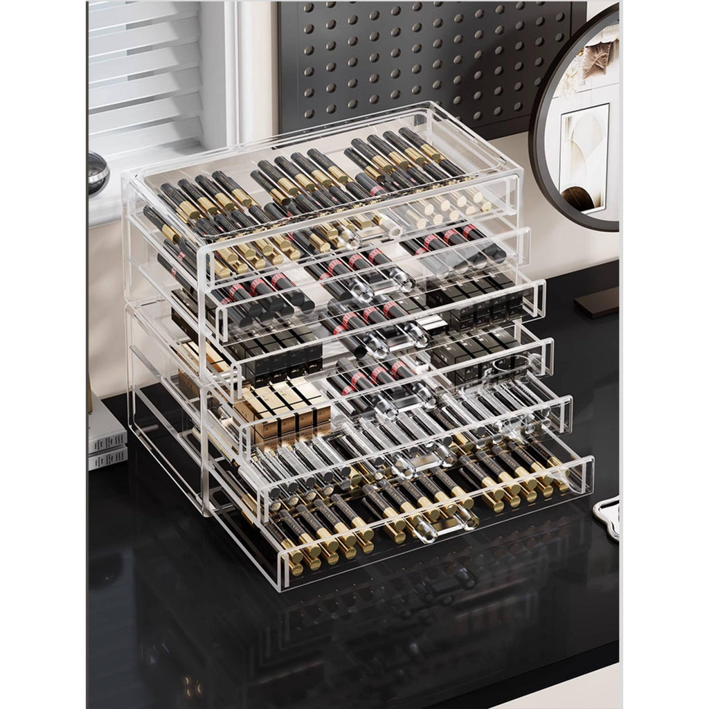 Shopclassyshop Multifunctional Lipstick Storage Box Desktop Makeup Drawer Organizer Lip Gloss Eyeshadow Makeup Transparent Dustproof Storage