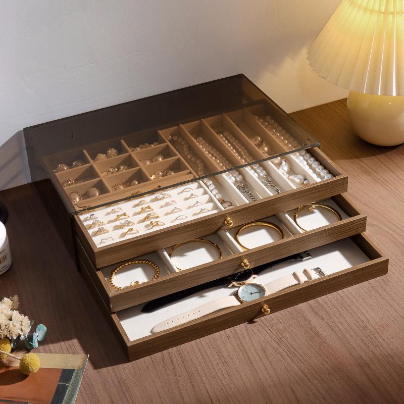 Shopclassyshop Extra-large walnut wood grain jewelry storage box for gold jewelry  pearl necklaces earrings bracelets pendants accessories