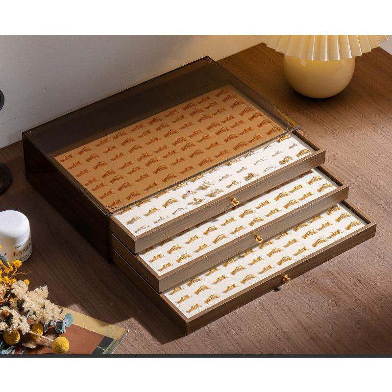Shopclassyshop Extra-large walnut wood grain jewelry storage box for gold jewelry  pearl necklaces earrings bracelets pendants accessories