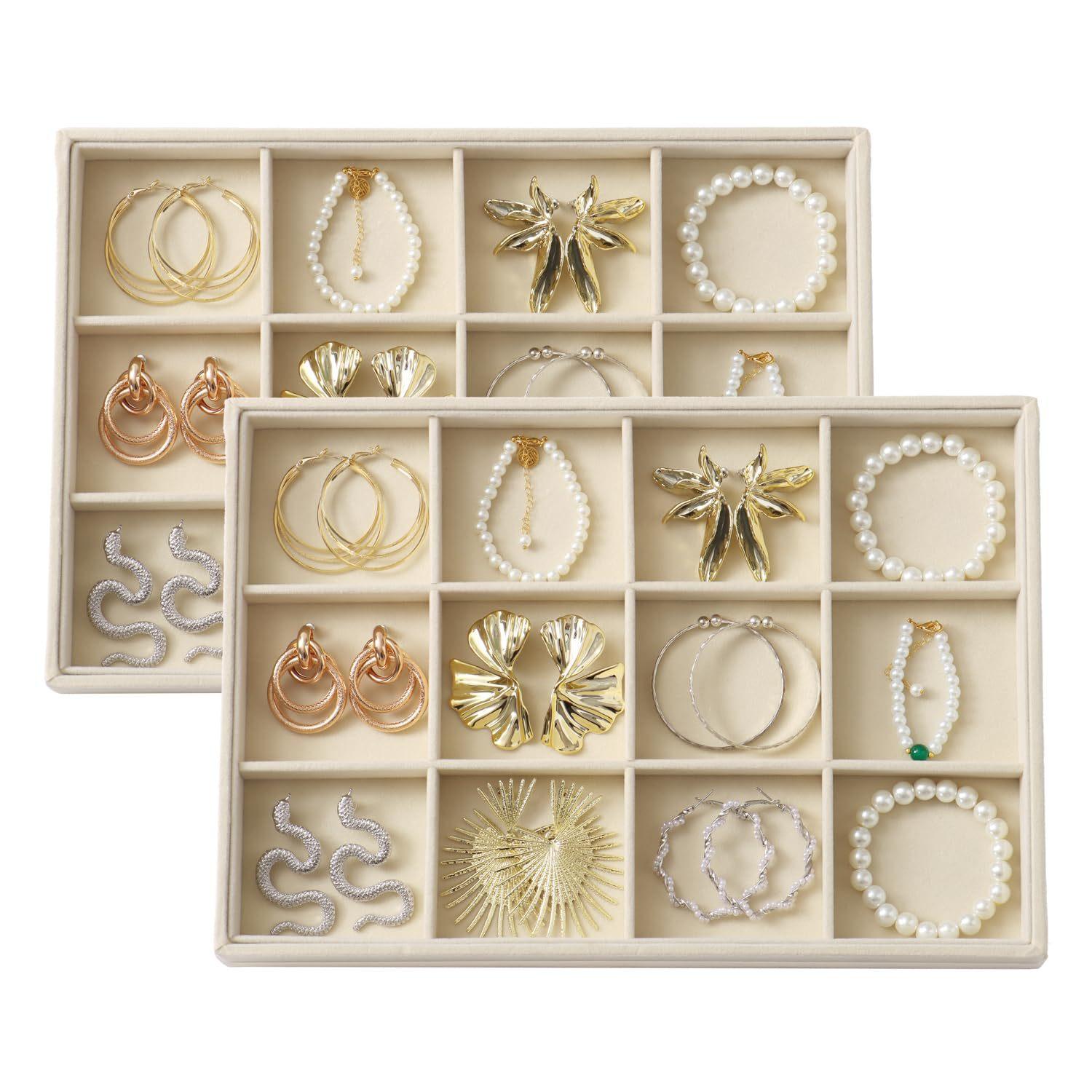 Shopclassyshop super Extra Large velvet jewelry tray stackable display tray for earrings necklaces and rings for jewelry drawer organizer