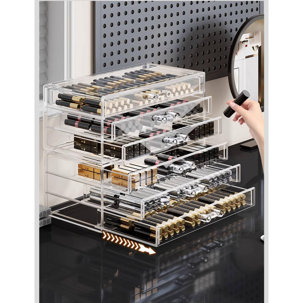 Shopclassyshop Multifunctional Lipstick Storage Box Desktop Makeup Drawer Organizer Lip Gloss Eyeshadow Makeup Transparent Dustproof Storage