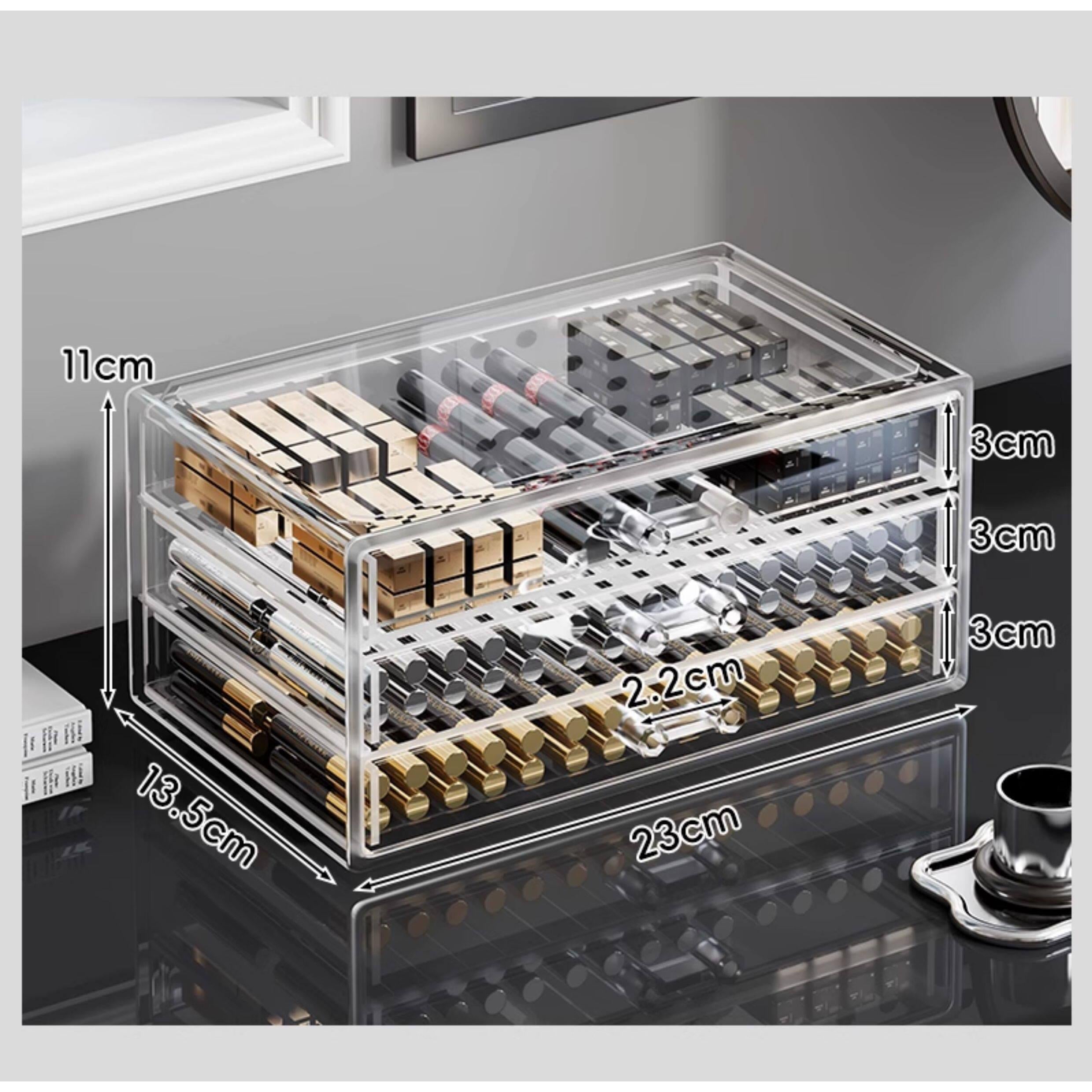 Shopclassyshop Multifunctional Lipstick Storage Box Desktop Makeup Drawer Organizer Lip Gloss Eyeshadow Makeup Transparent Dustproof Storage