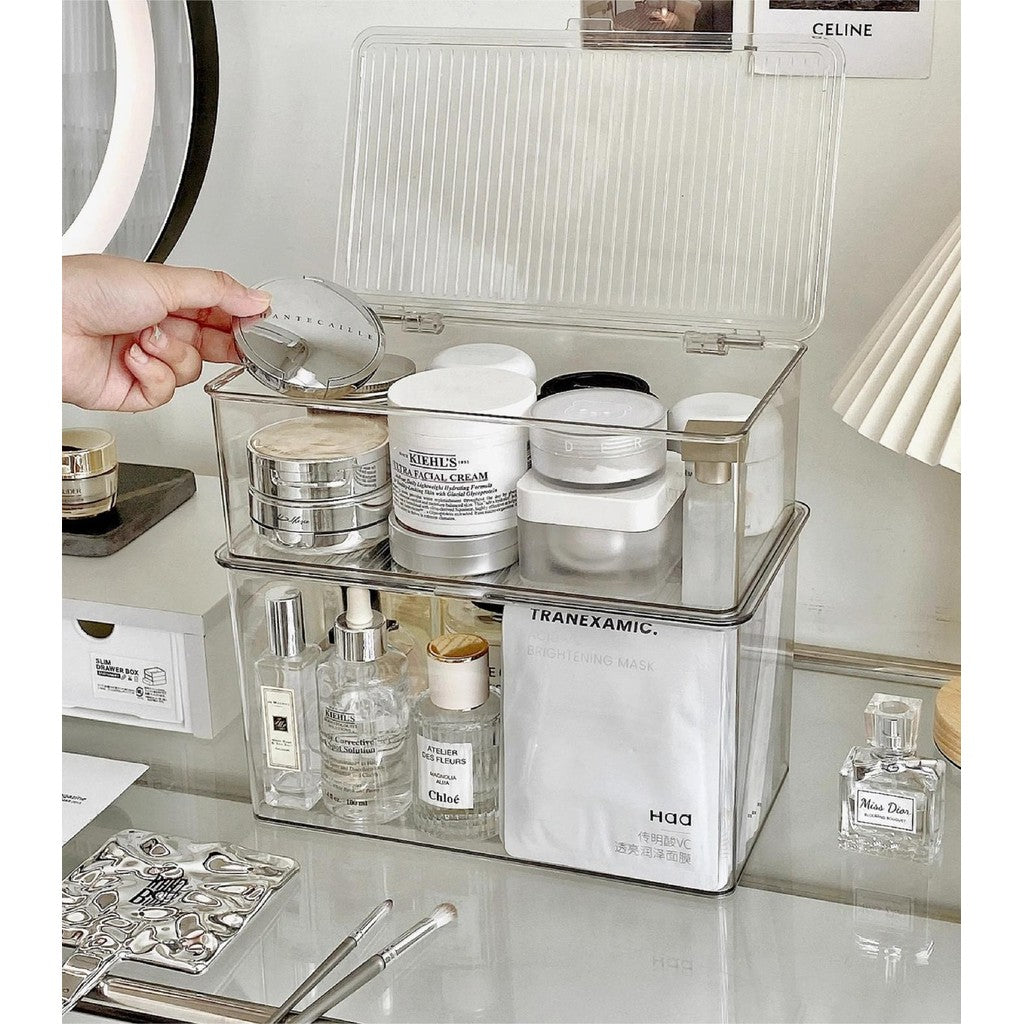 Shopclassyshop Tabletop Stackble storage box dresser makeup mask organizer box household makeup brush puff storage box