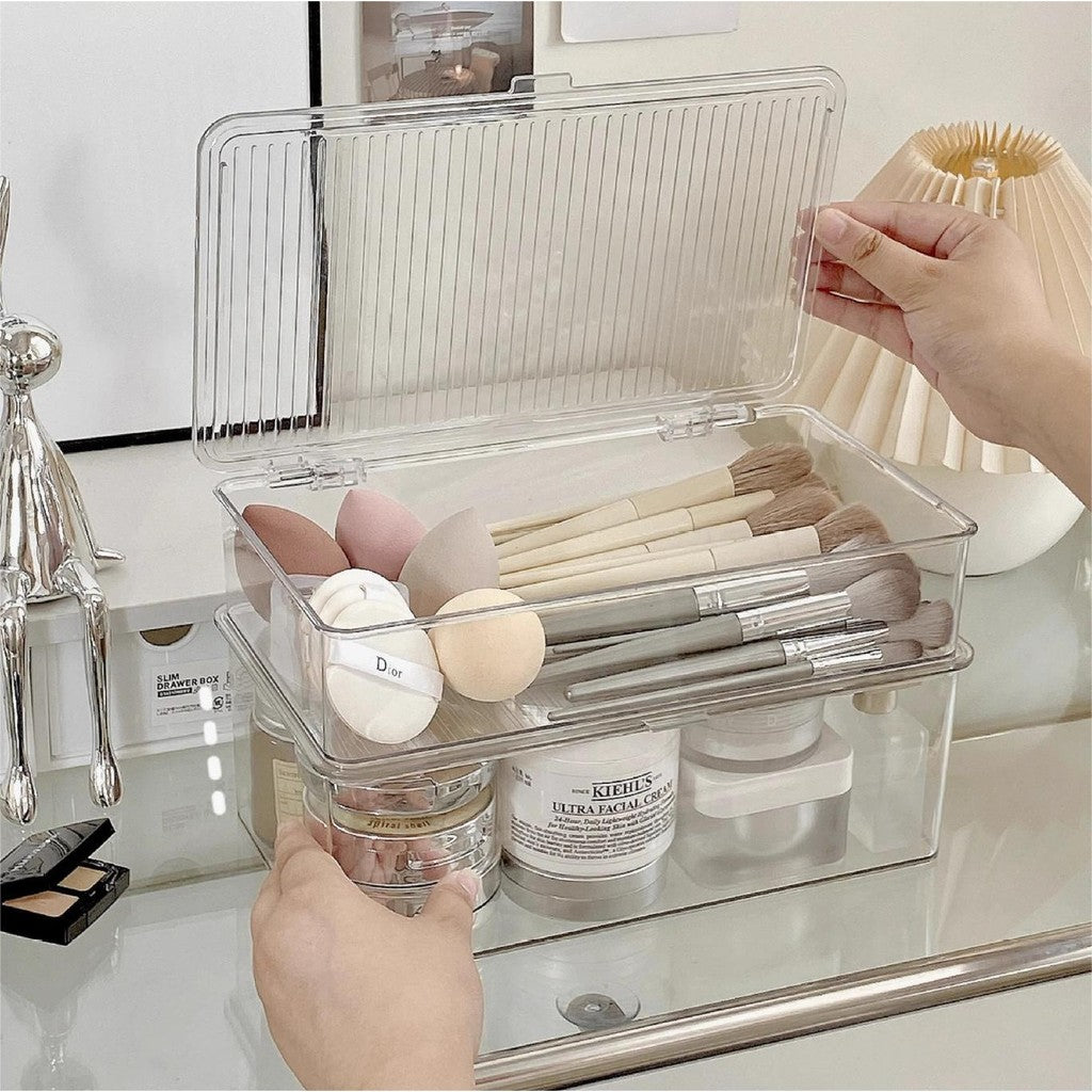 Shopclassyshop Tabletop Stackble storage box dresser makeup mask organizer box household makeup brush puff storage box