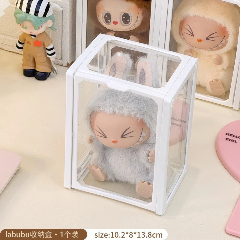 Shopclassyshop Glass Display Box single fits labubu display box pull cloth doll organizer storage box