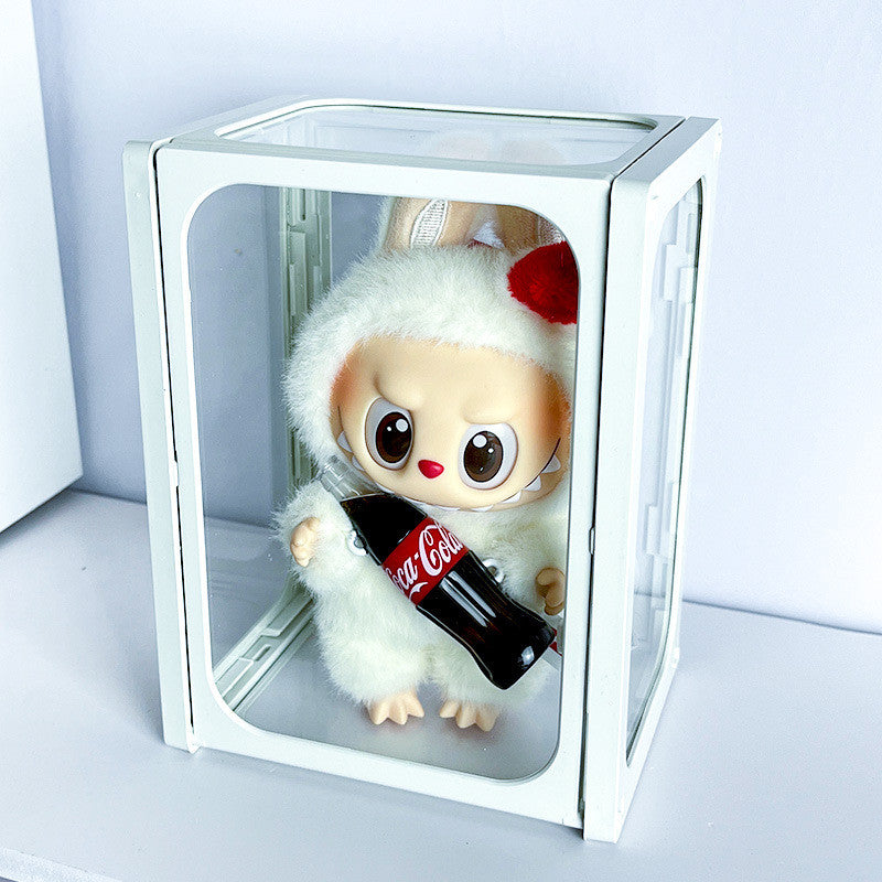 Shopclassyshop Glass Display Box single fits labubu display box pull cloth doll organizer storage box