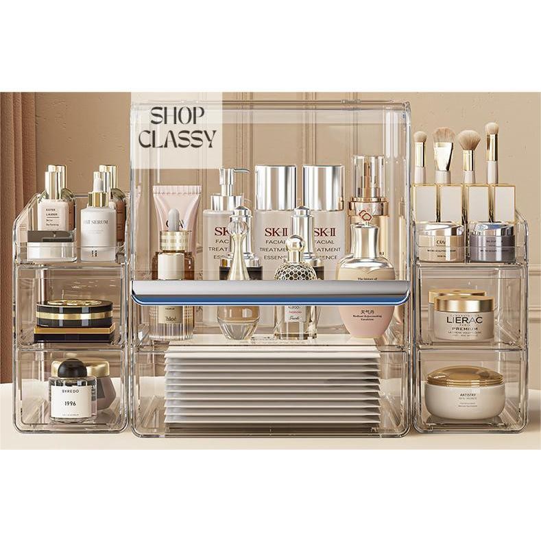 Shopclassyshop Transparent high-quality Cosmetics organizer dustproof storage box large-capacity desktop organizing box