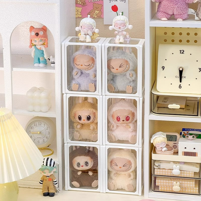 Shopclassyshop Glass Display Box single fits labubu display box pull cloth doll organizer storage box
