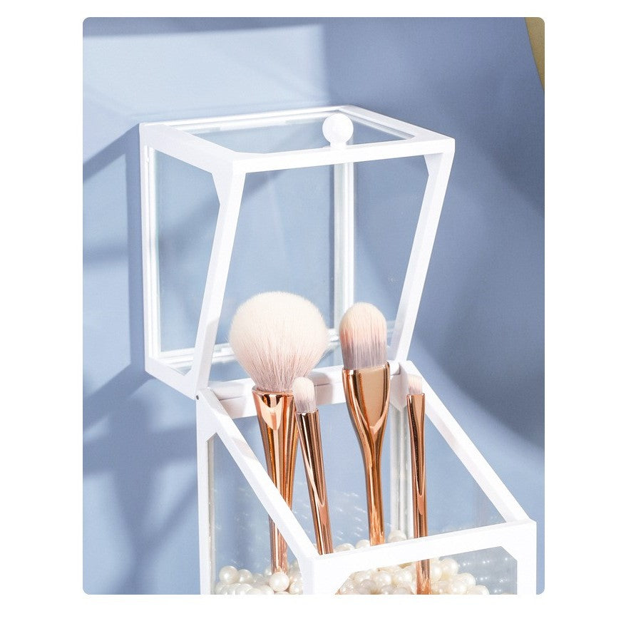 Shopclassyshop Glass Markup Brush organizer Holder White Frame Classy Metal with Beads