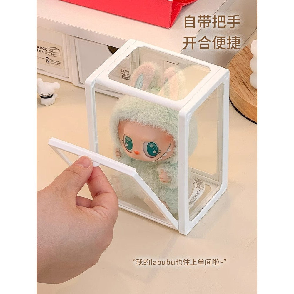Shopclassyshop Glass Display Box single fits labubu display box pull cloth doll organizer storage box