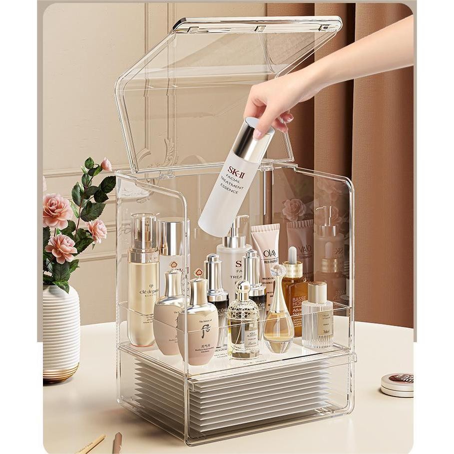 Shopclassyshop Transparent high-quality Cosmetics organizer dustproof storage box large-capacity desktop organizing box