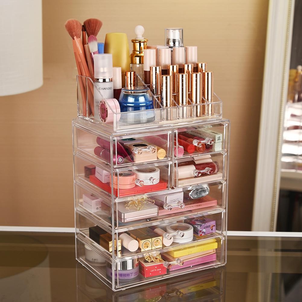 Shopclassyshop Extra Big All-in-one cosmetics drawer organizer storage box desktop drawer with lipstick holder organizer