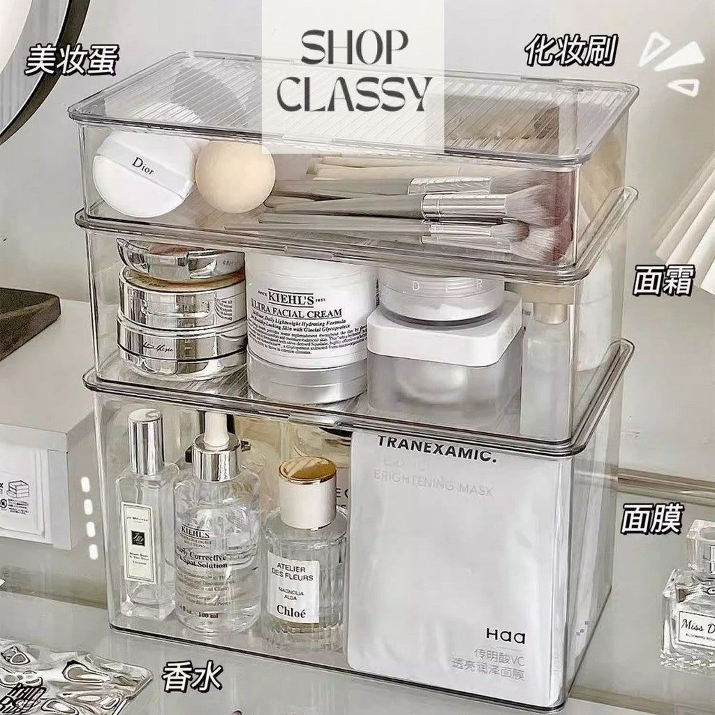 Shopclassyshop Tabletop Stackble storage box dresser makeup mask organizer box household makeup brush puff storage box