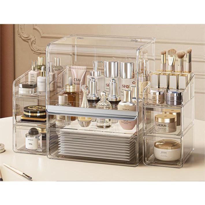 Shopclassyshop Transparent high-quality Cosmetics organizer dustproof storage box large-capacity desktop organizing box