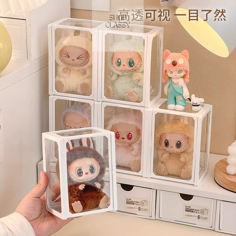 Shopclassyshop Glass Display Box single fits labubu display box pull cloth doll organizer storage box