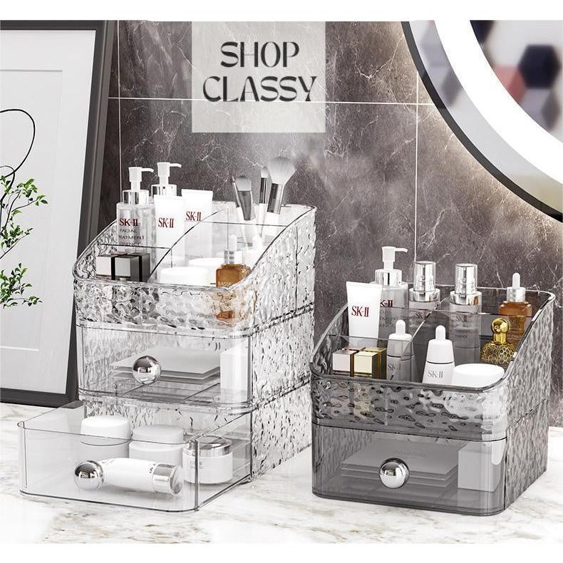 Shopclassyshop Water ripple mini Style Dustproof Stackable drawer desk Cosmetic Organizer storage box