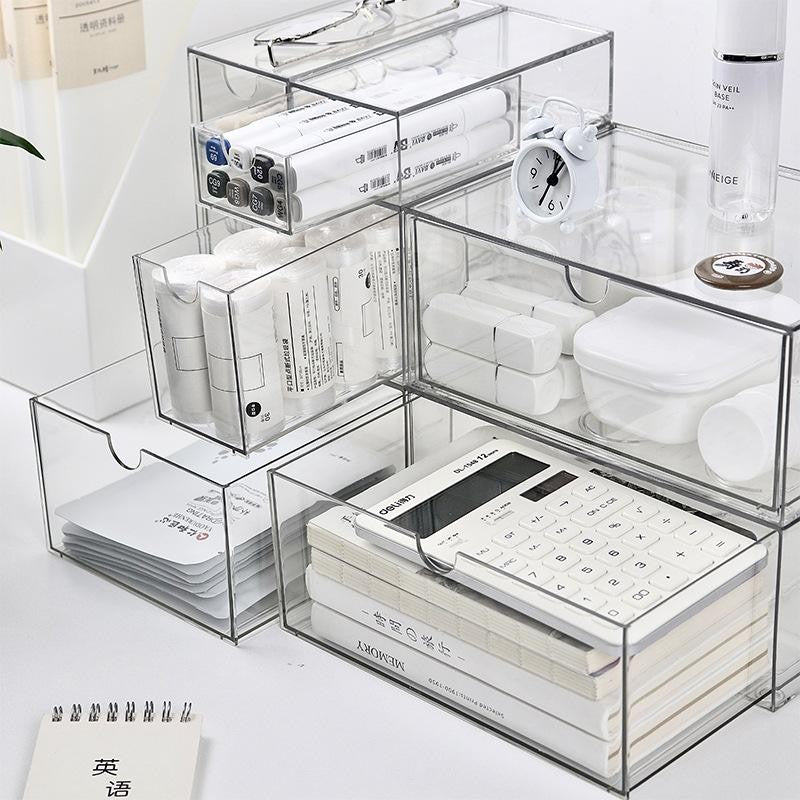 Shopclassyshop Desktop PET Dustproof Stackable Cosmetics Organizer Stationery Organiser Drawer Storage Box