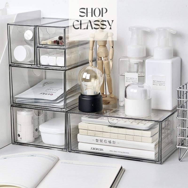 Shopclassyshop Desktop PET Dustproof Stackable Cosmetics Organizer Stationery Organiser Drawer Storage Box