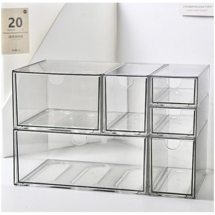 Shopclassyshop Desktop PET Dustproof Stackable Cosmetics Organizer Stationery Organiser Drawer Storage Box