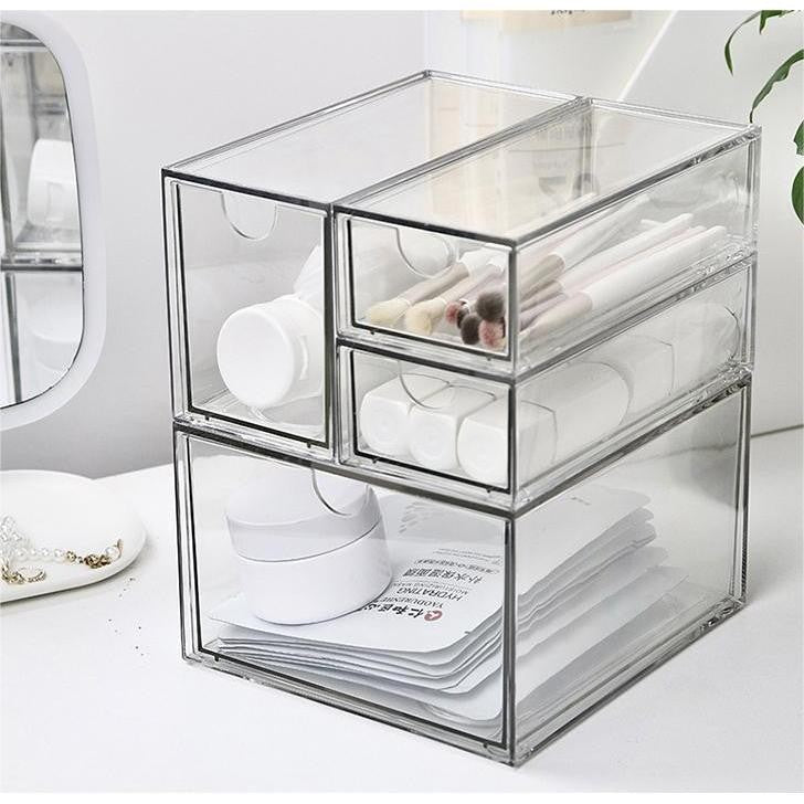 Shopclassyshop Desktop PET Dustproof Stackable Cosmetics Organizer Stationery Organiser Drawer Storage Box