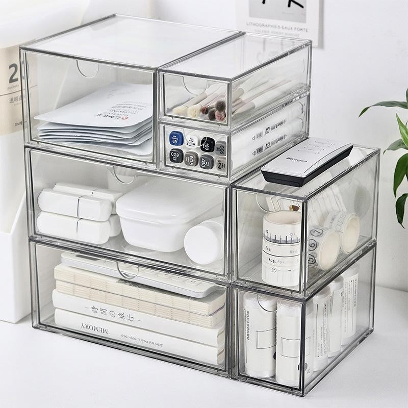 Shopclassyshop Desktop PET Dustproof Stackable Cosmetics Organizer Stationery Organiser Drawer Storage Box