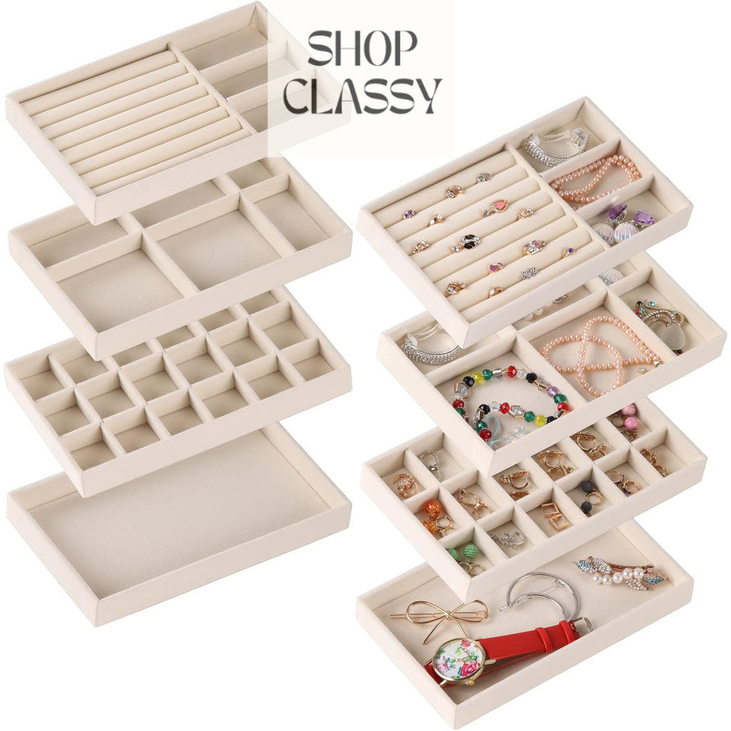 Shopclassyshop 18 Compartment Jewelry Box Velvet Ring Earrings Empty Plate Display Tray customize