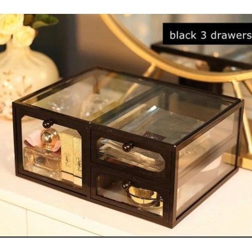 Shopclassyshop Display Glass Brush Storage Box Eyebrow Pencil Cosmetic Drawer Makeup Organizer Jewelry 3 Drawer